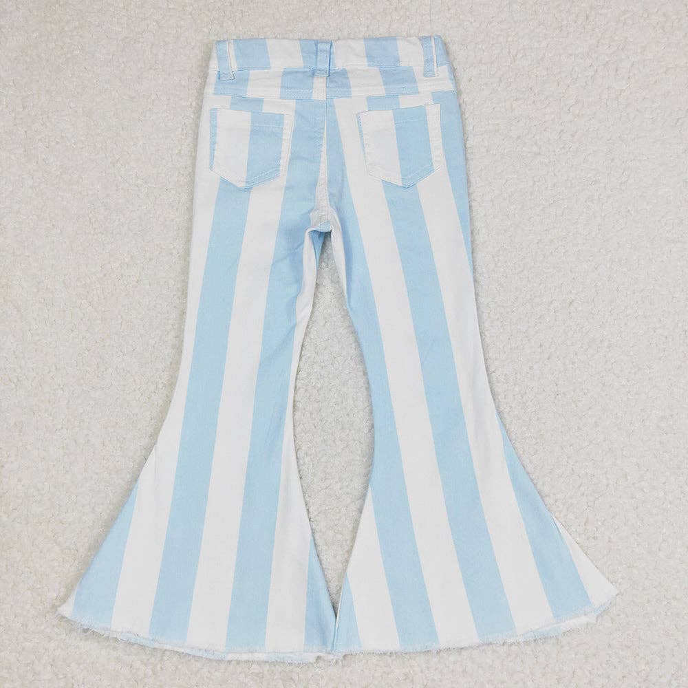 Baby Girls Blue Stripes Bell Flare Denim Pants