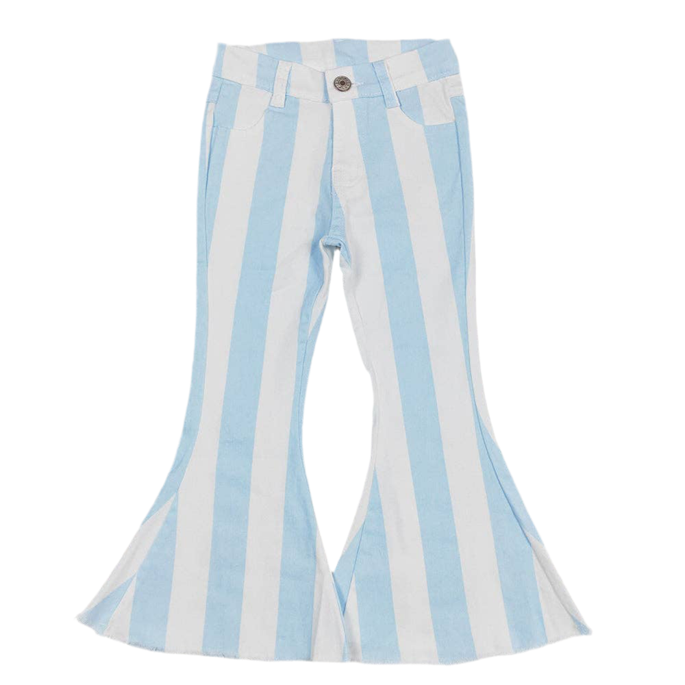 Baby Girls Blue Stripes Bell Flare Denim Pants