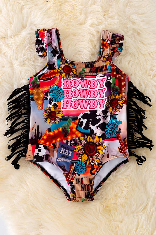 HOWDY WESTERN PRINTED SWIMSUIT WITH SIDE FRINGE. SWG40026 AM