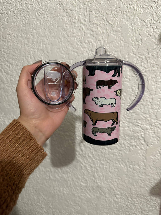 Pink cow 12oz kids tumbler